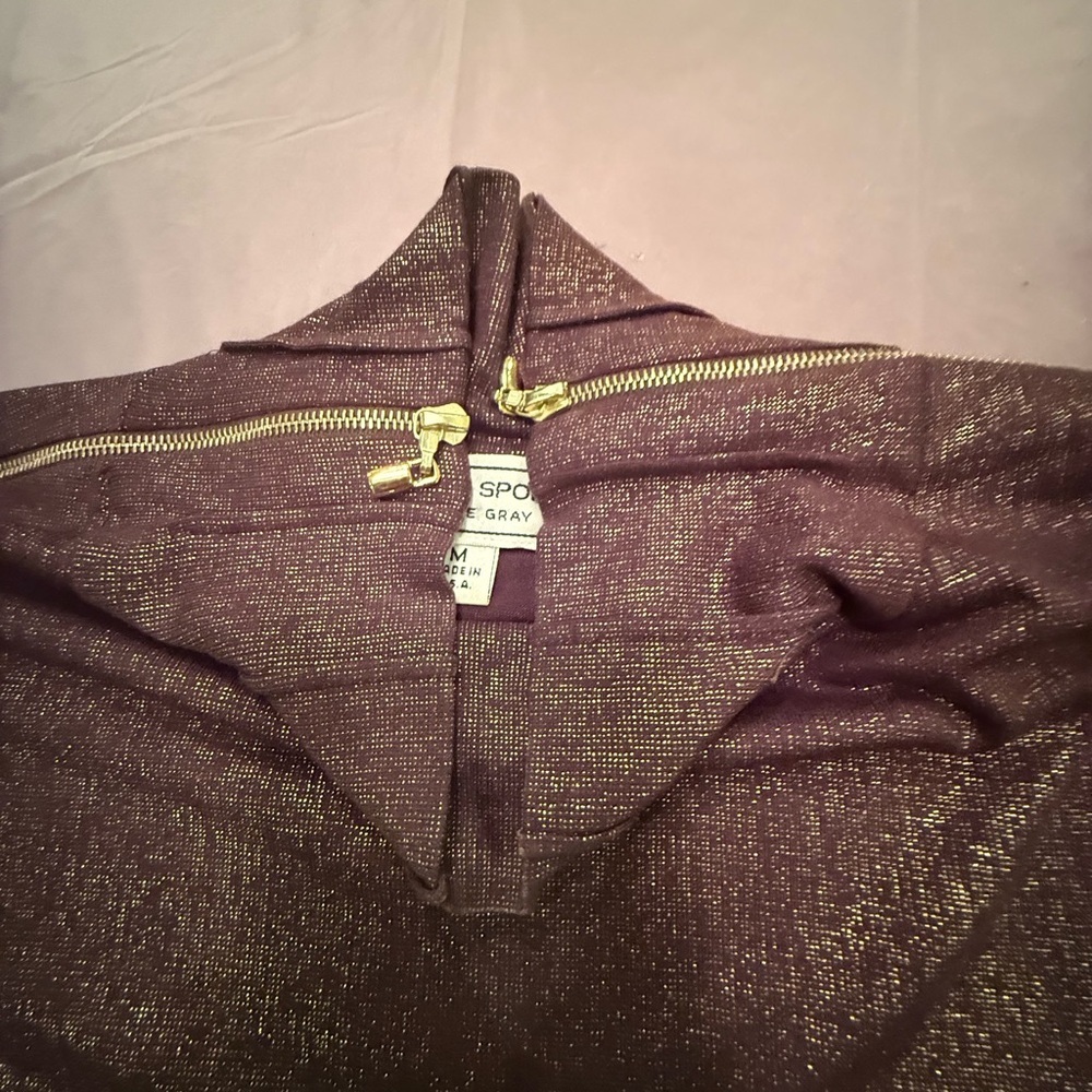 St John Brown/Gold Turtleneck Top w/ Zipper Detail Size Medium MSRP $425 - Picture 5 of 12